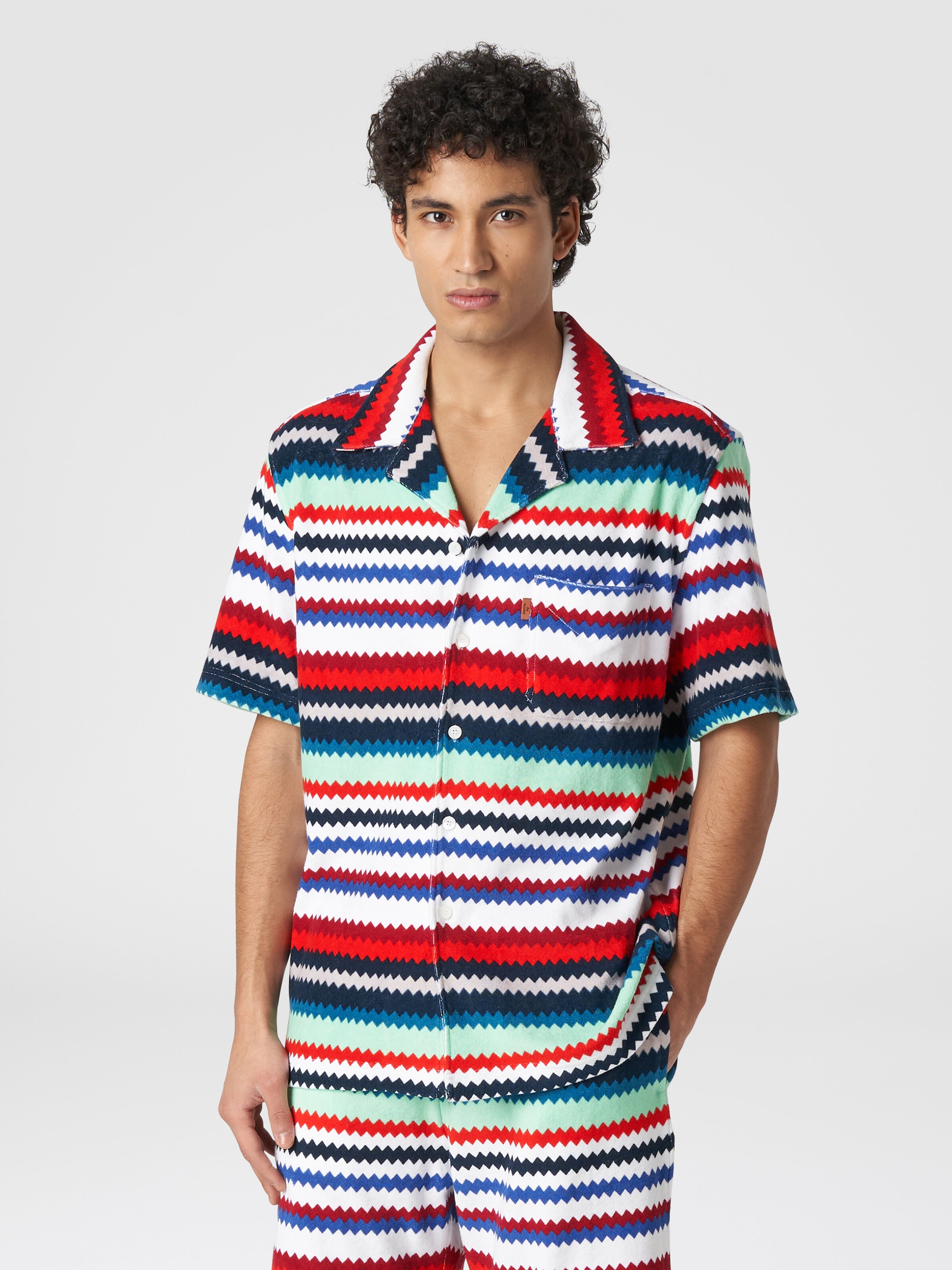 Camisa de manga corta modelo de bolos en rizo zigzag, Multicolor  - 3