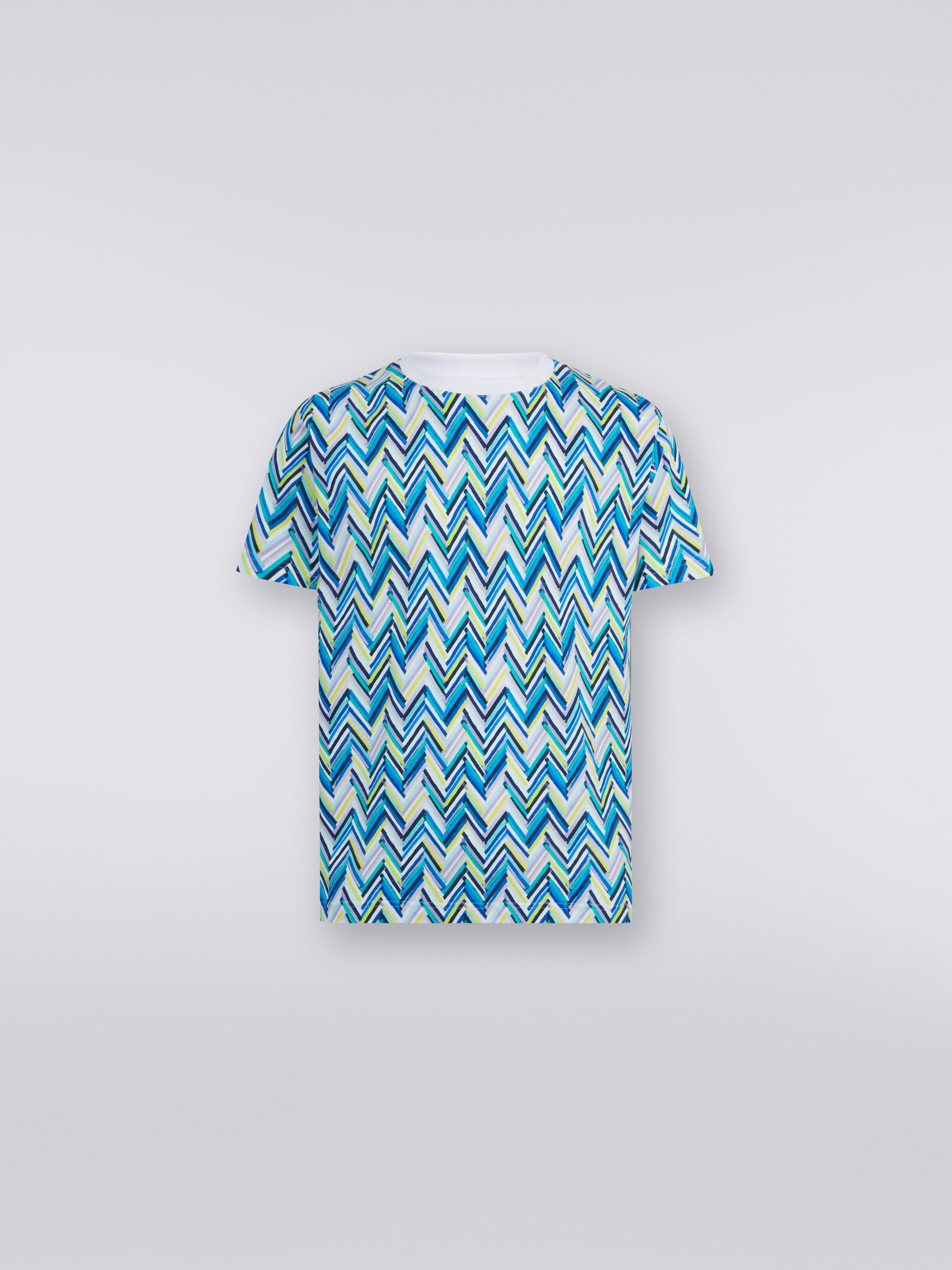 Camiseta de cuello redondo de algodón con estampado zigzag, Multicolor  - 0