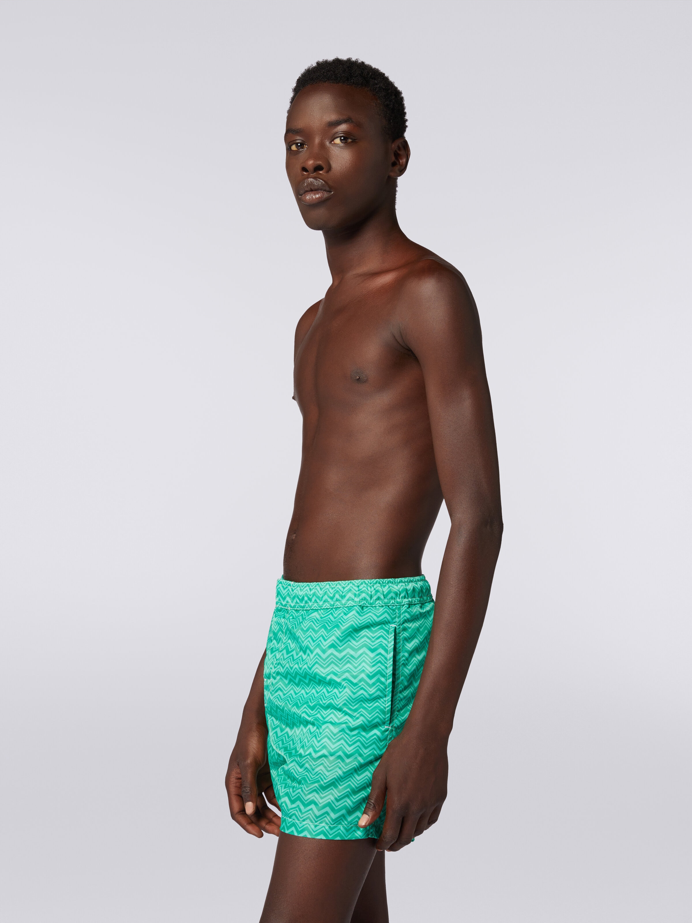 Tonal zigzag print swimming trunks, Green - 2