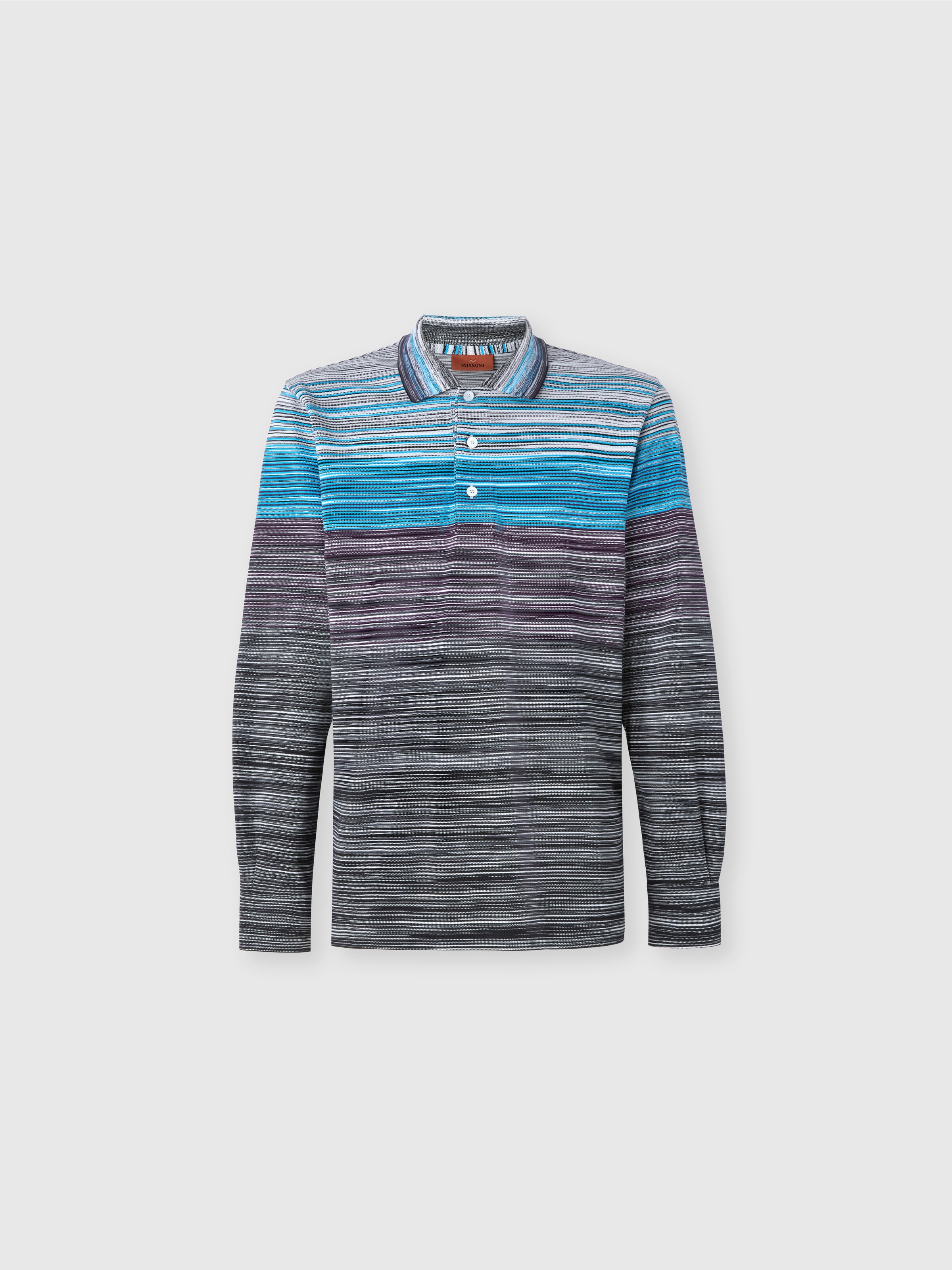 Long-sleeved polo shirt in slub cotton piqué, Multicoloured  - 0