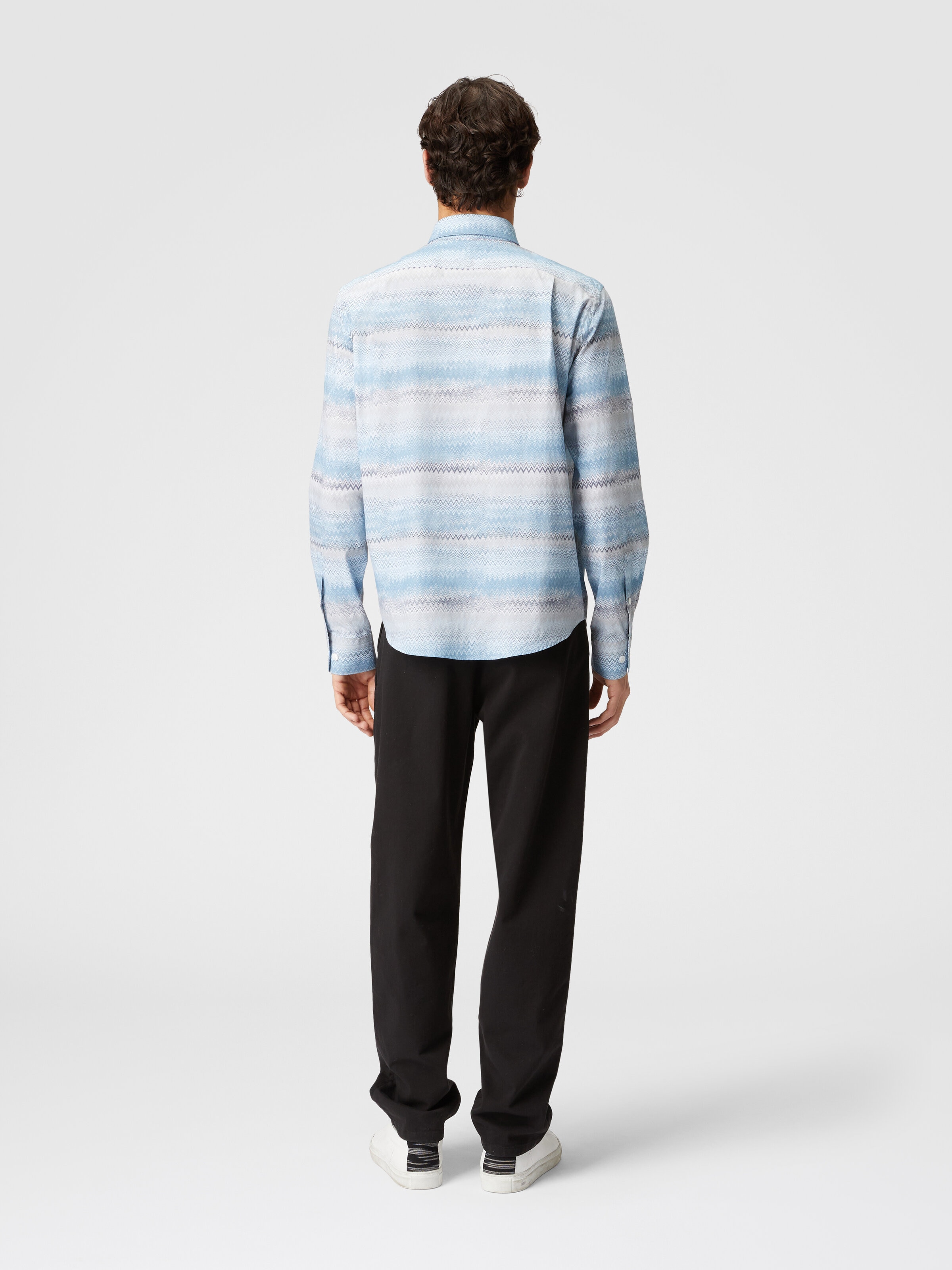 Zigzag print cotton poplin shirt, Blue & Grey - 2