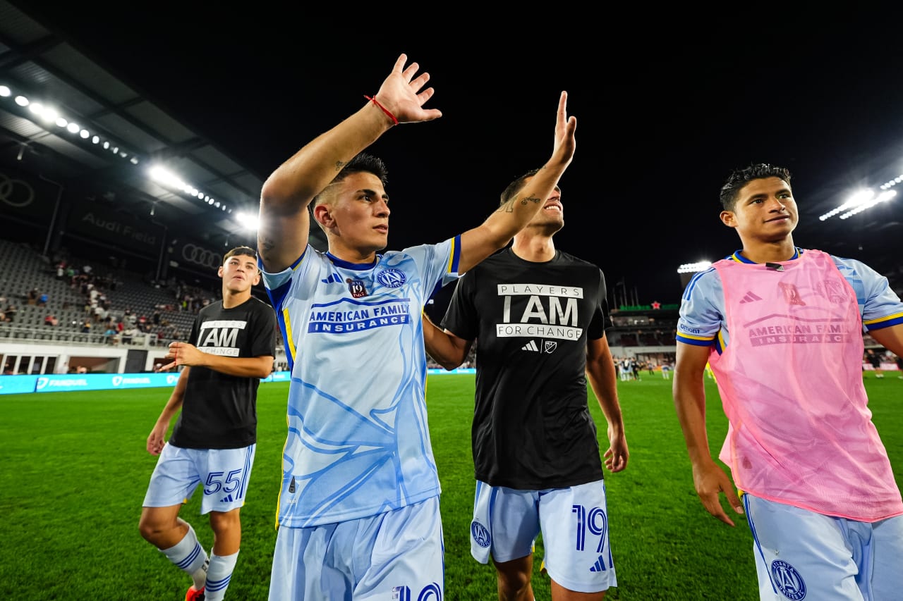 Atlanta United midfielder Thiago Almada #10 reacts after the match against the D.C. United at Audi Field in Washington,  on Wednesday June 19, 2024