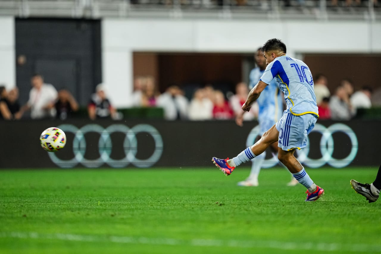 Atlanta United midfielder Thiago Almada #10 scores a goal during the second half of the match against the D.C. United at Audi Field in Washington,  on Wednesday June 19, 2024.