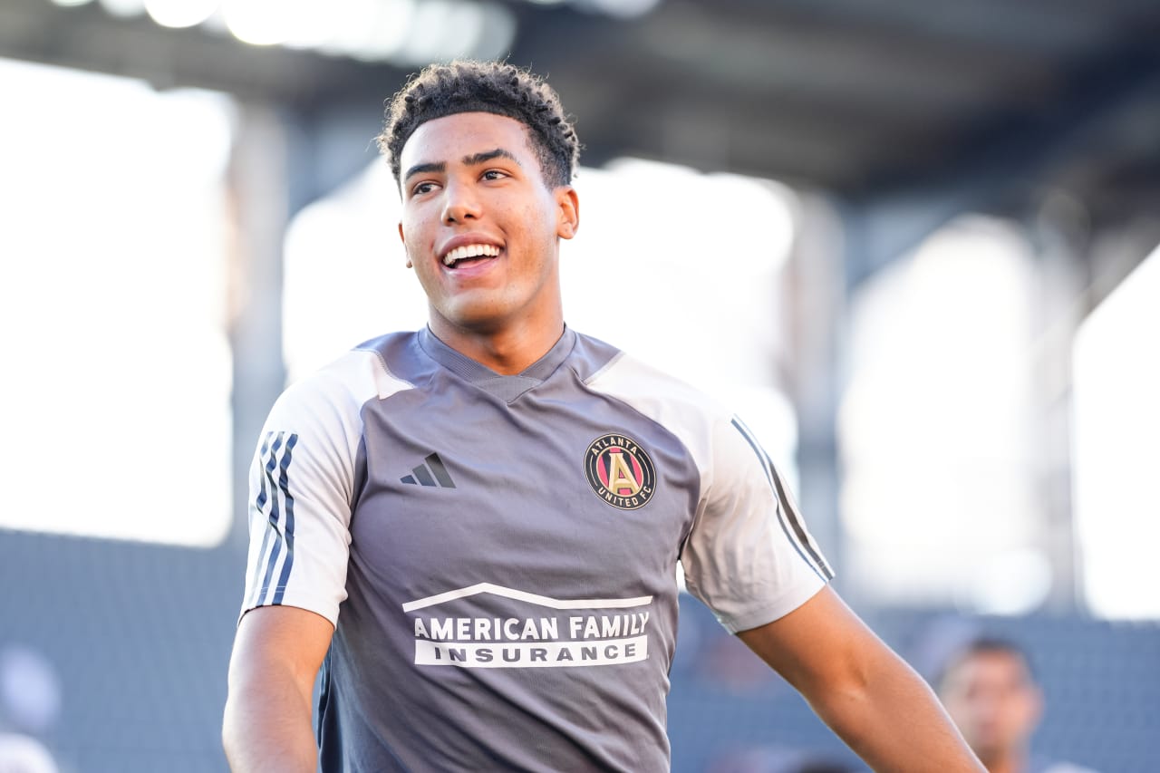 Atlanta United defender Caleb Wiley #26 warms up prior to the match against the D.C. United at Audi Field in Washington,  on Wednesday June 19, 2024.