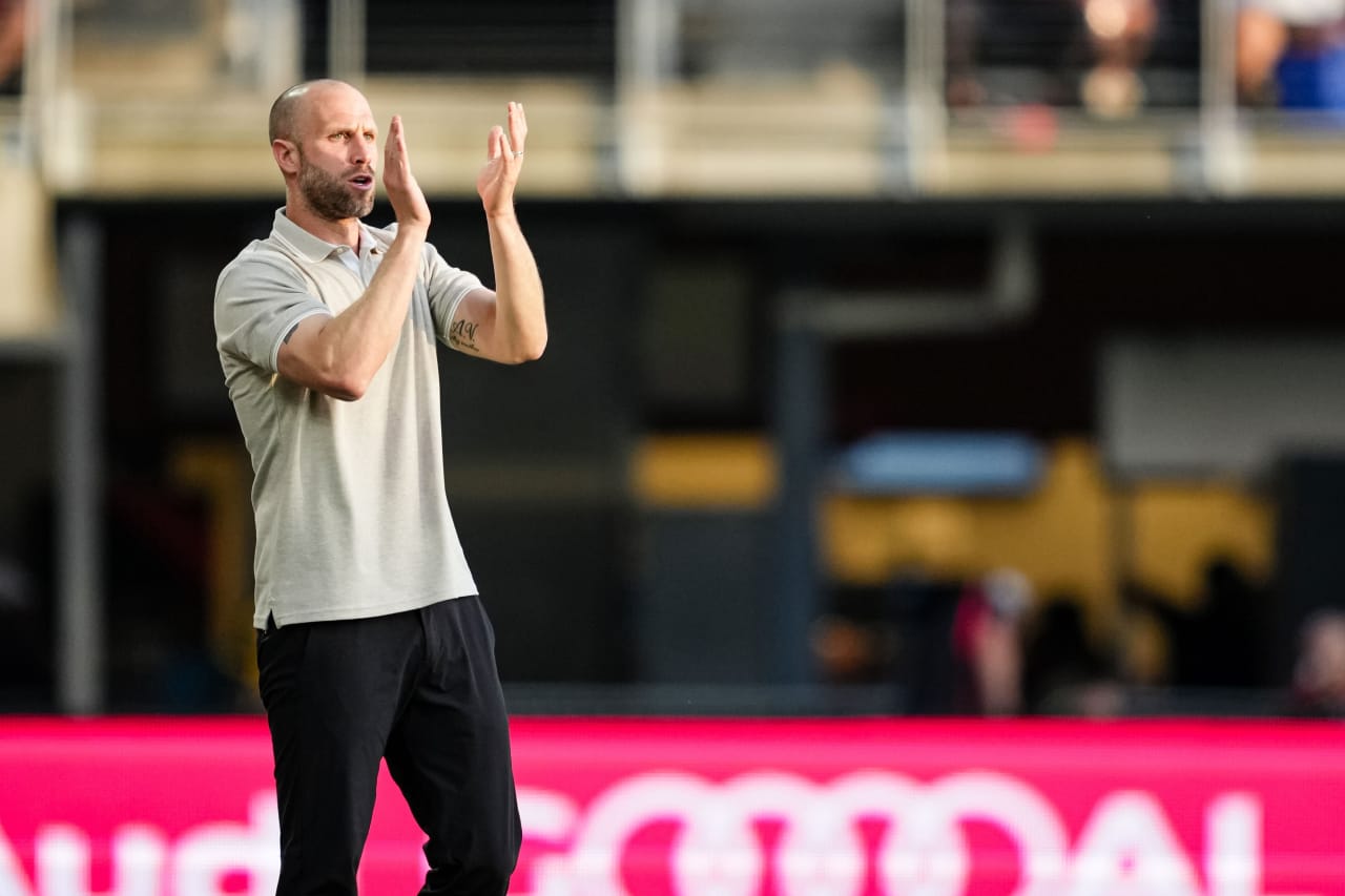 Atlanta United Interim Head Coach Rob Valentino on the sideline during the first half of the match against the D.C. United at Audi Field in Washington,  on Wednesday June 19, 2024.