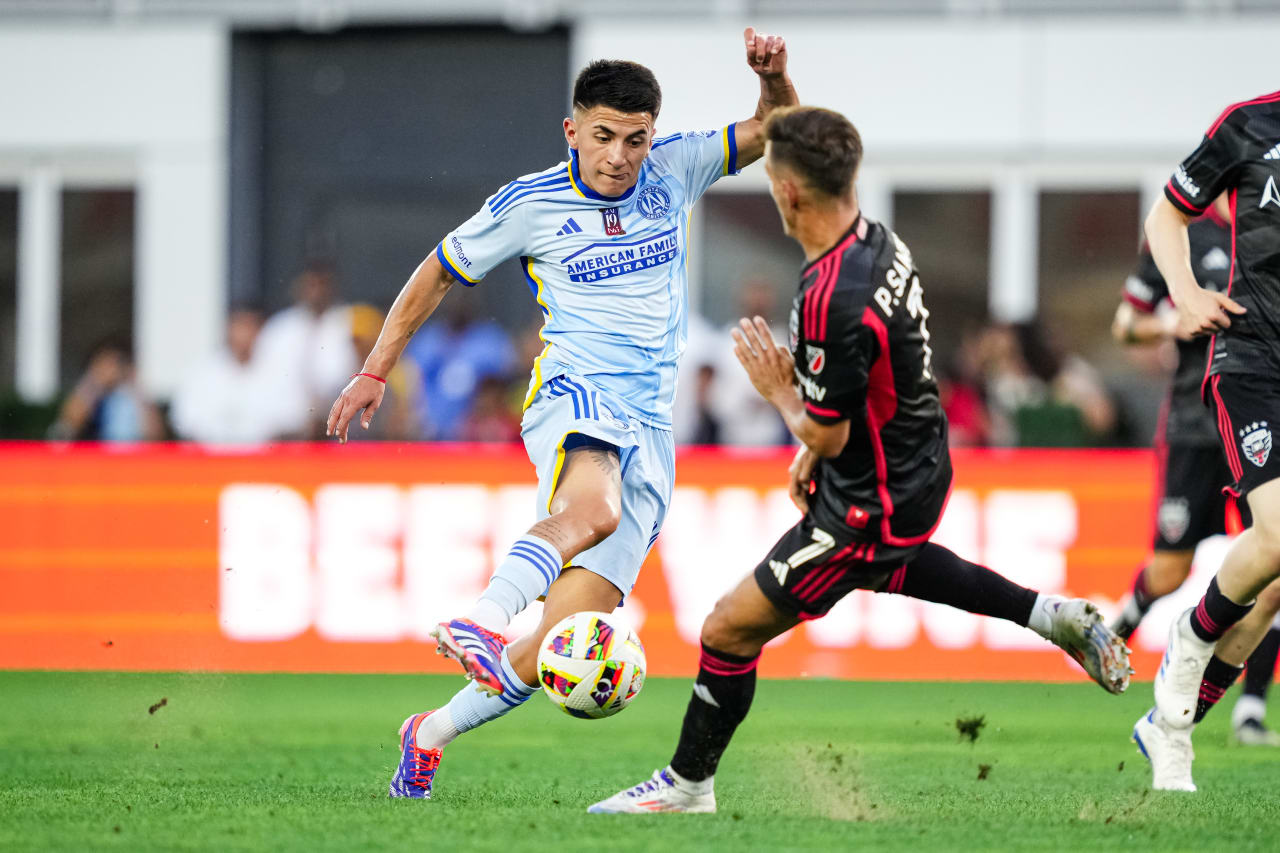 Atlanta United midfielder Thiago Almada #10 dribbles during the first half of the match against the D.C. United at Audi Field in Washington,  on Wednesday June 19, 2024.