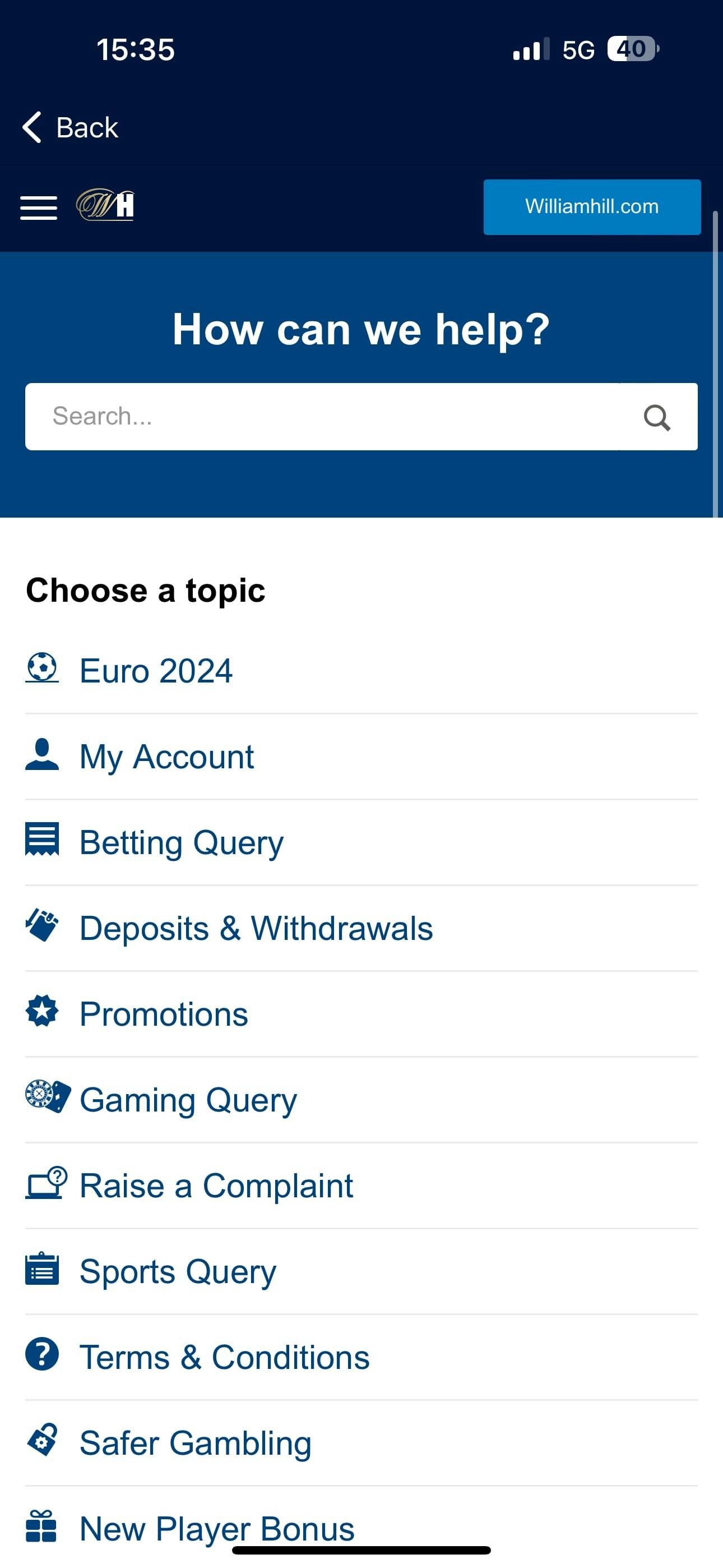 William Hill App Customer Support