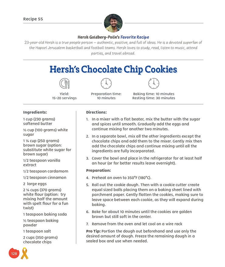 Hersh Goldberg-Polin's favorite chocolate chip cookie recipe is in the Hostages and Missing Families Forum cookbook for the Jewish holiday of Shavuot.