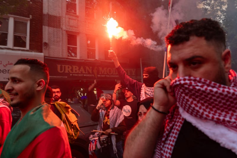 Pro-Palestinian protesters participate in a rally and march on May 18, 2024 in the Bay Ridge section of New York City.