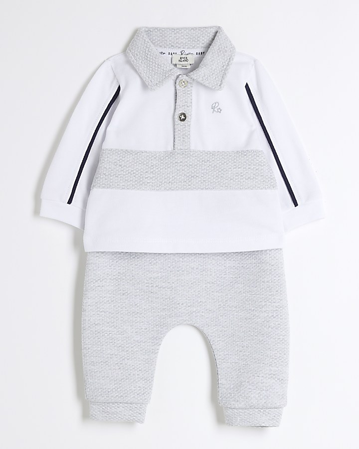 Baby Boys Grey Jacquard Polo Set