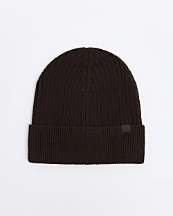 Brown knitted rib beanie