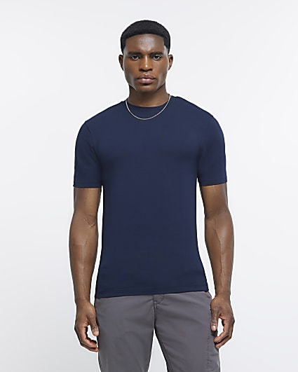 Navy muscle fit stretch short sleeve t-shirt