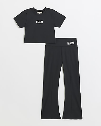 Girls black RI Active scuba crop t-shirt set