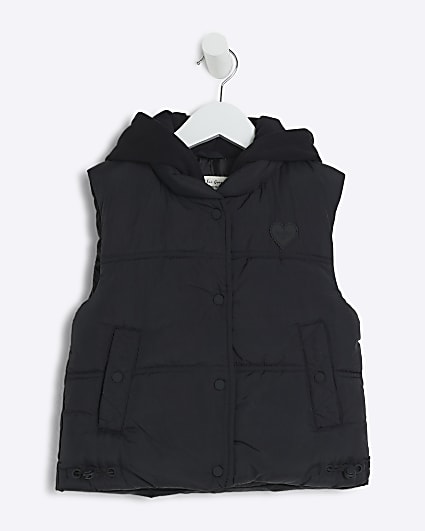 Mini girls black hooded gilet