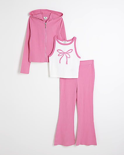 Girls pink bow tank top 3 piece set