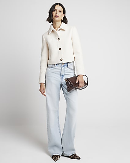 Cream collared crop trophy jacket