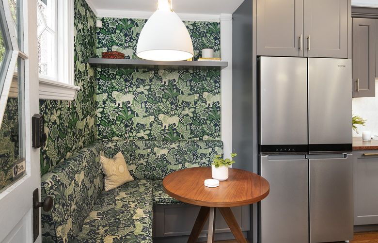 Scion’s Rumble in the Jungle adds whimsy and color to a newly remodeled nook off Beata Canby’s kitchen.
