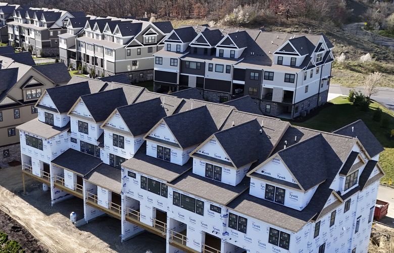  Townhouses under construction are shown in Cranberry Township, Pa., on March 29, 2024. On Thursday, May 16, 2024, Freddie Mac reports on this week’s average U.S. mortgage rates. (AP Photo/Gene J. Puskar, File) 