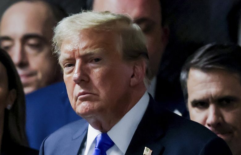 Former President Donald Trump leaves the courthouse at Manhattan Criminal Court, Thursday, May 30, 2024, in New York. (Justin Lane/Pool Photo via AP) ELX03 ELX03