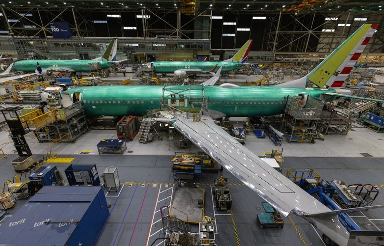 Boeing has recently re-opened the third 737 MAX assembly line — the East assembly line seen in the background — with the Central line in the foreground, Thursday, March 9, 2023 in Renton.