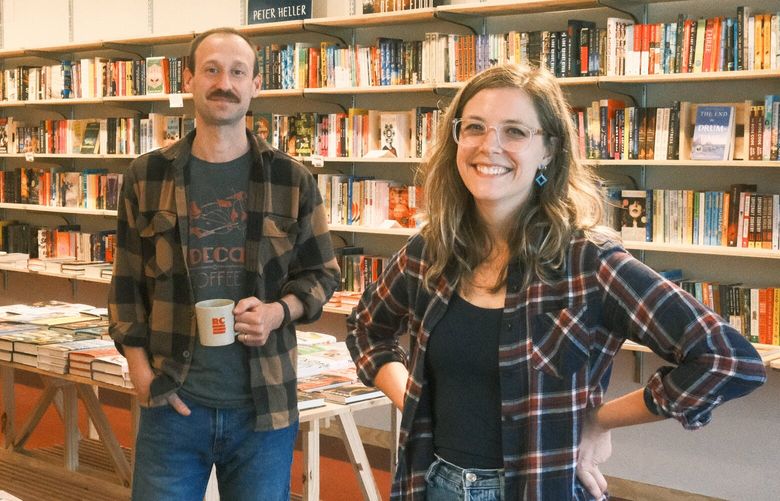 Kevin Roberts, left, and Becky Merilatt, owners of Ridgecrest Books in Shoreline.