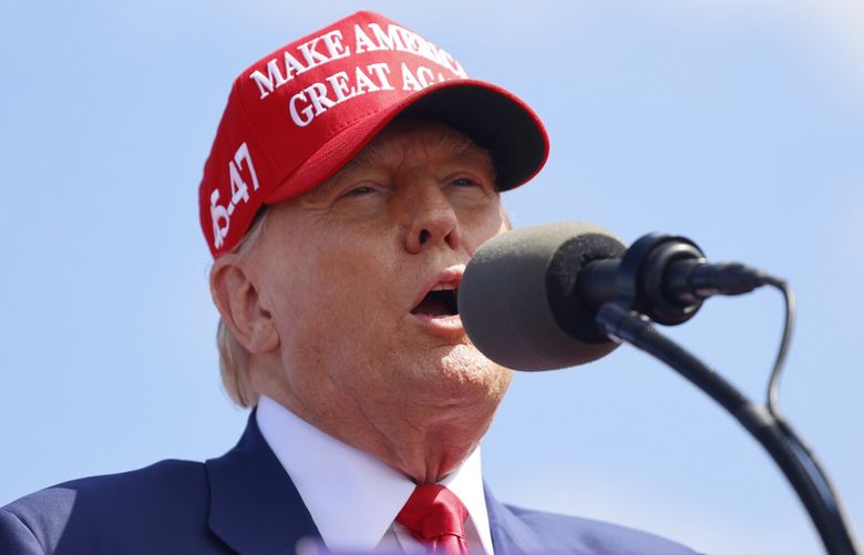 Republican presidential candidate former President Donald Trump speaks at a campaign event Tuesday, June 18, 2024, in Racine, Wis. (AP Photo/Jeffrey Phelps) WIJP1 WIJP1