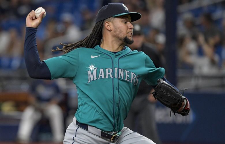 Seattle Mariners starter Luis Castillo pitches during a baseball game against the Tampa Bay Rays Tuesday, June 25, 2024, in St. Petersburg, Fla. (AP Photo/Steve Nesius) OTKFLSN114 OTKFLSN114