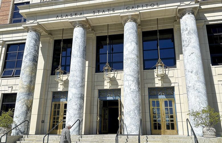 The Alaska State Capitol is shown on Thursday, May 16, 2024, in Juneau, Alaska. The Alaska Legislature ended its regular session early Thursday, with the governor and legislative leaders declaring some successes. (AP Photo/Becky Bohrer) RPBB404