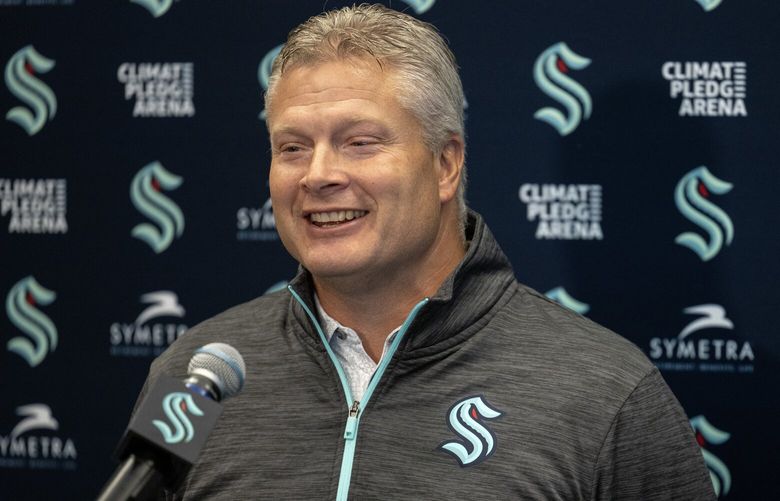 Kraken assistant coach Bob Woods speaks during a press conference on Wednesday, July 3, 2024, in Seattle.