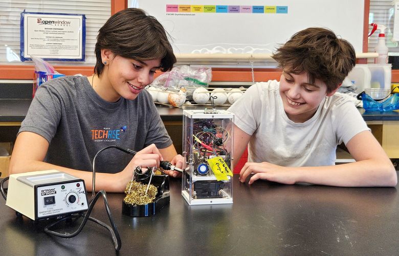 Sophie Mathew and Nova Hagen were on a team from the Open Window School in Bellevue, Wash., that won the NASA’s TechRise Student Challenge.