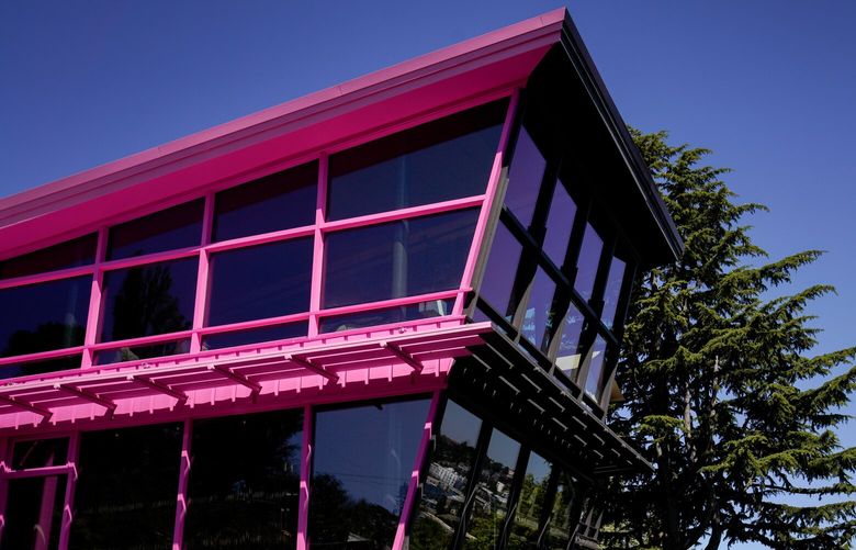 Canlis, a fine dining restaurant, bright pink, in Seattle on Thursday, July 11, 2024.