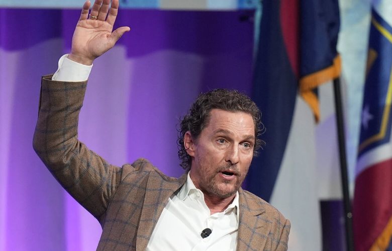 Actor Matthew McConaughey speaks at the 2024 summer meeting of the National Governors Association Friday, July 12, 2024, in Salt Lake City. (AP Photo/Rick Bowmer) UTRB502