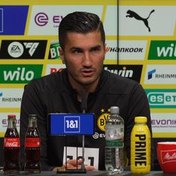 Dortmunds Trainer Nuri Sahin bei der Pressekonferenz vor dem Spiel gegen den 1. FC Heidenheim 