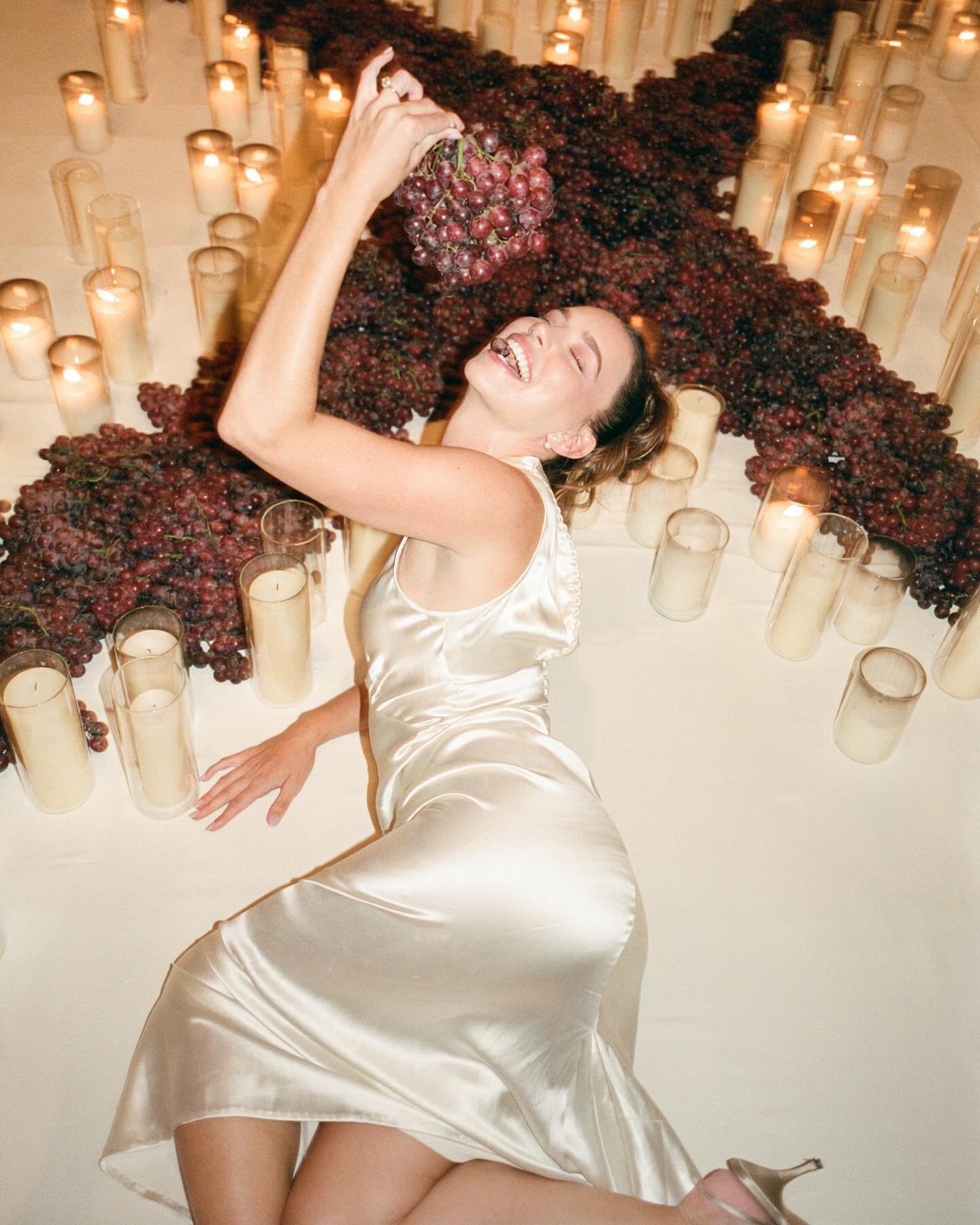 A @tabvintage tablescape. A 1930&rsquo;s silk slip worn for a really grape rehearsal dinner.