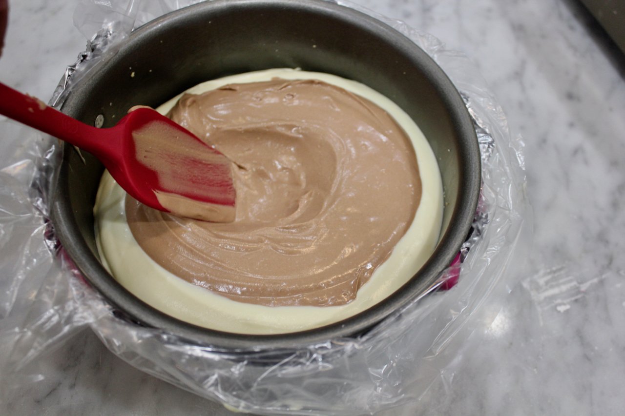 10) Spooning on chocolate batter