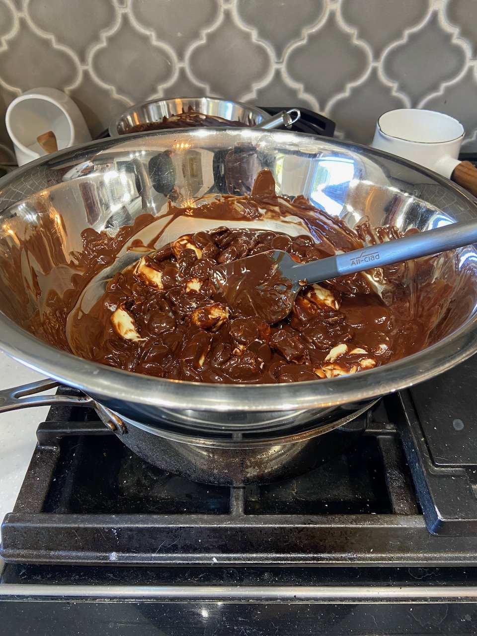 1) Melting the chocolate and butter  