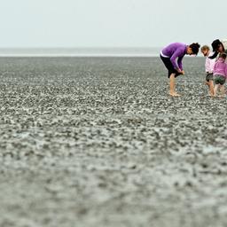 Nordseeurlauber im Wattenmeer vor Sahlenburg in Cuxhaven.