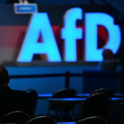 Der Schatten eines Delegierten ist vor dem leuchtenden Schriftzug "AfD" vor dem zweiten Tag des Parteitages in Essen zu sehen.