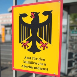 Das Schild für das Amt für den Militärischen Abschirmdienst (MAD) hängt am Zaun der Konrad-Adenauer--Kaserne.