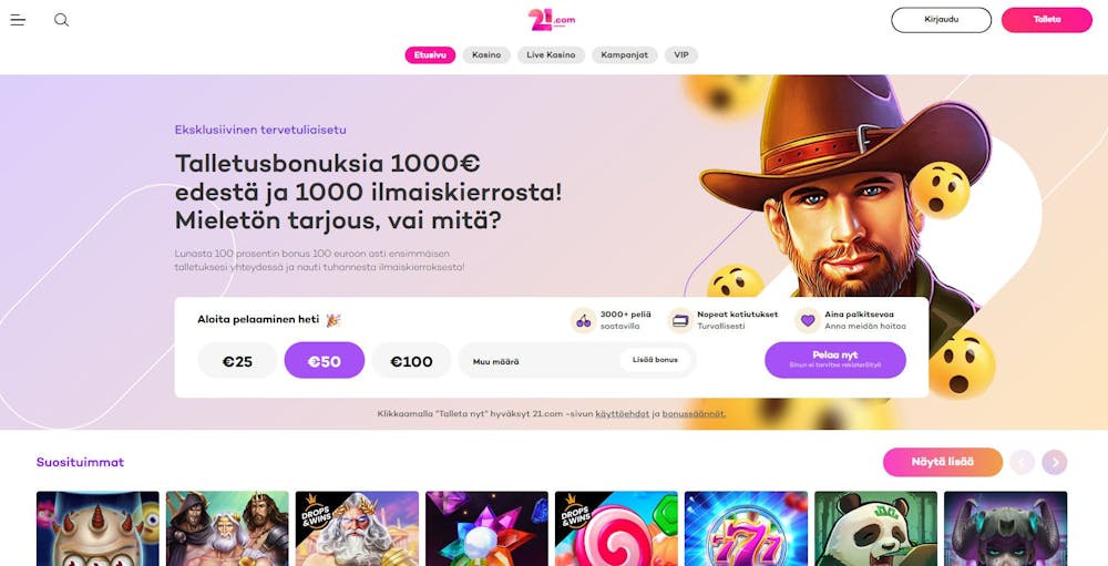 21.com Casinon kotisivut