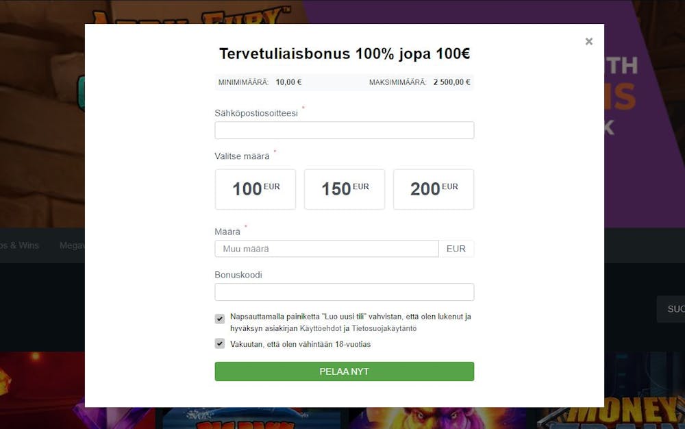 FansBet Casinolle rekisteröityminen