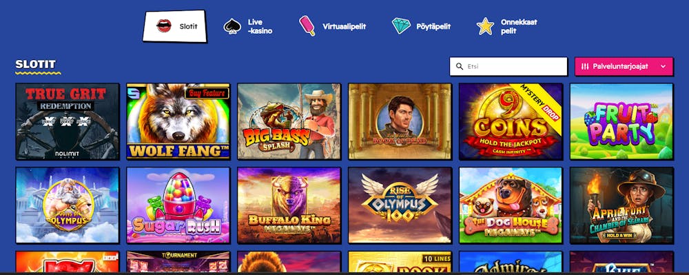 Ohmyzino nettikasinon pelivalikoimaa.