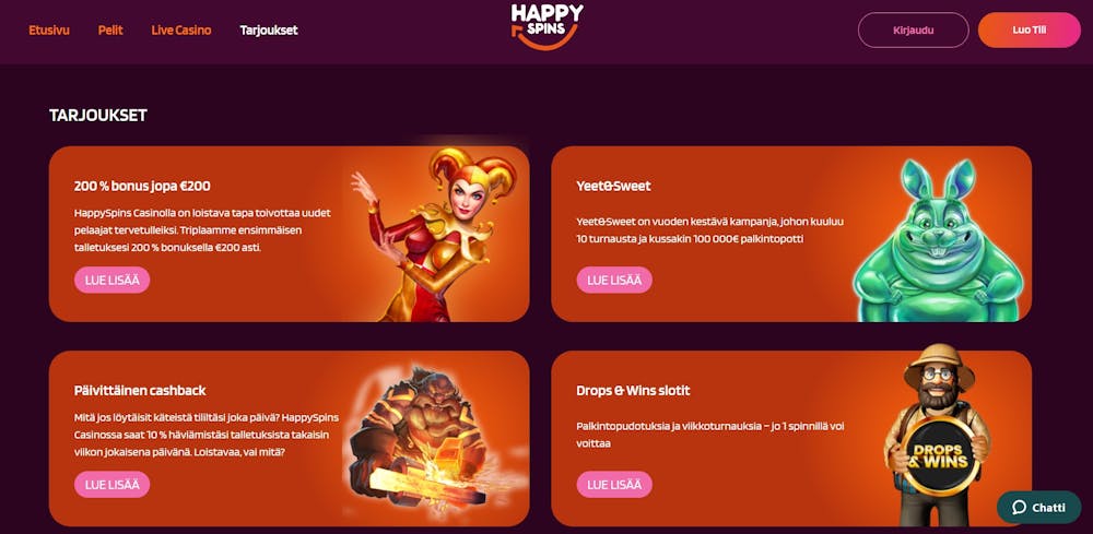 Happy Spins casino bonukset