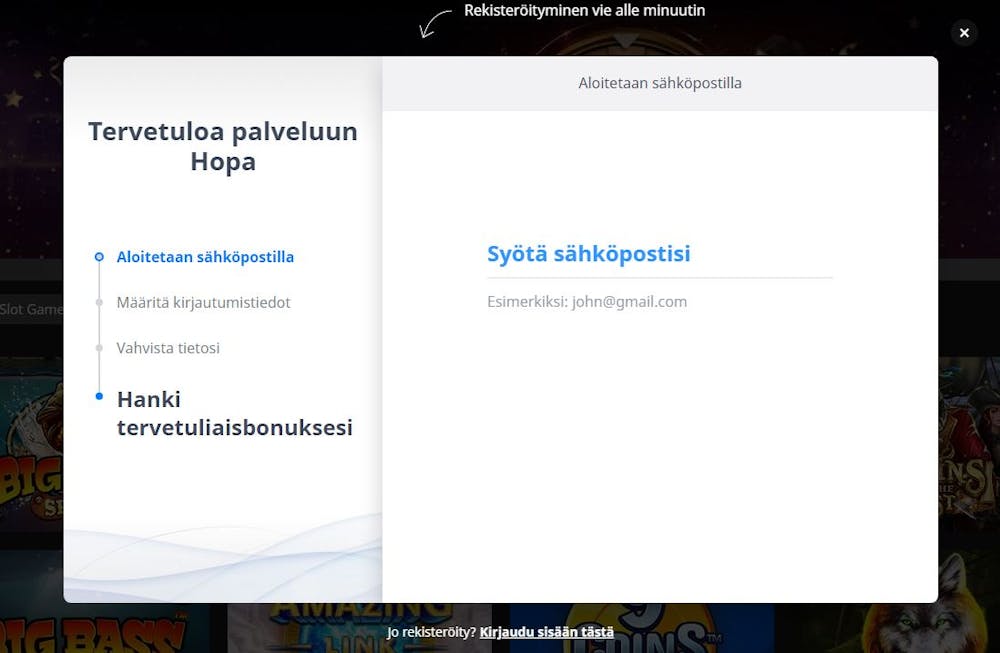 Hopa Casinolle rekisteröityminen