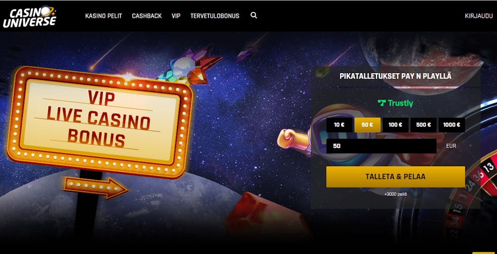 Pelitilin avaus Casino Universe nettikasinolle.