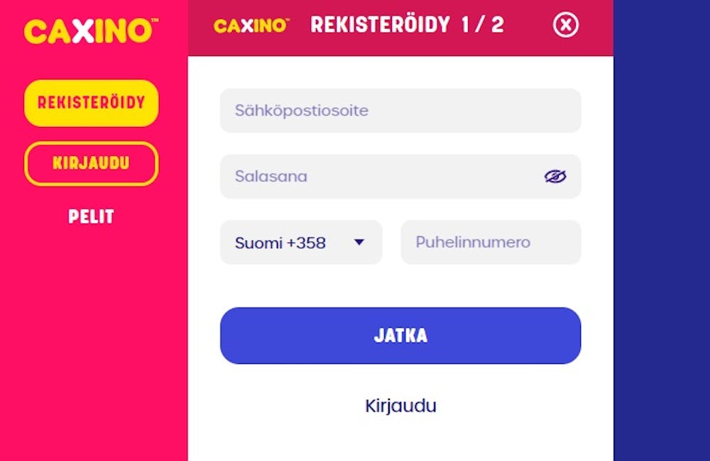 Rekisteröityminen Caxino nettikasinolle.