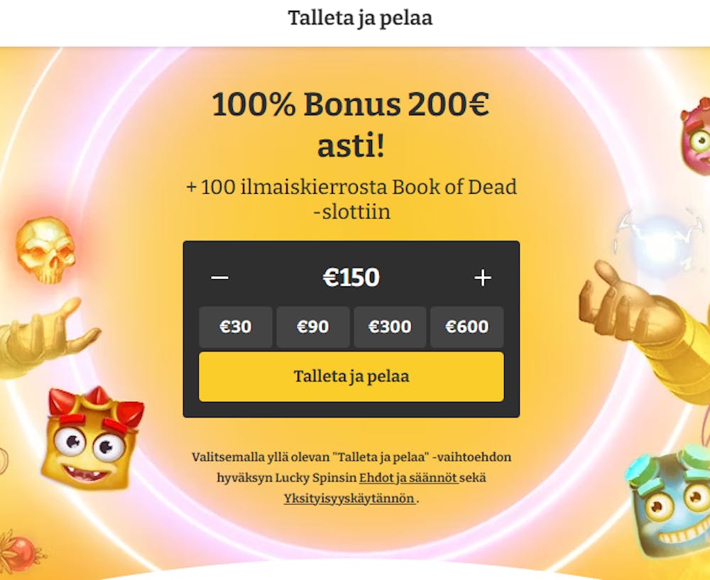 Pelitilin avaus Lucky Spins kasinolle.