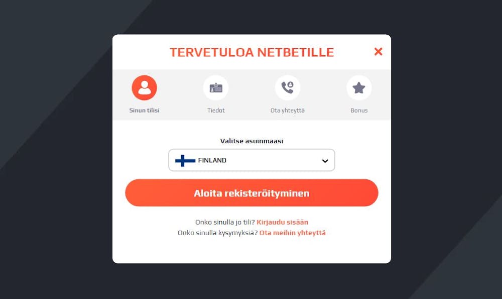 NetBet rekisteröityminen