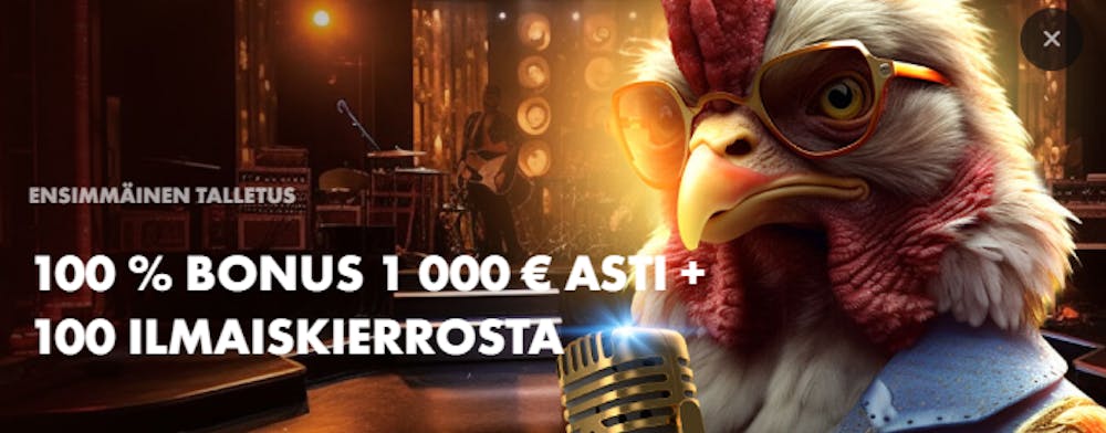 Rooster Bet nettikasinon tervetuliaisbonus ensitalletuksella.