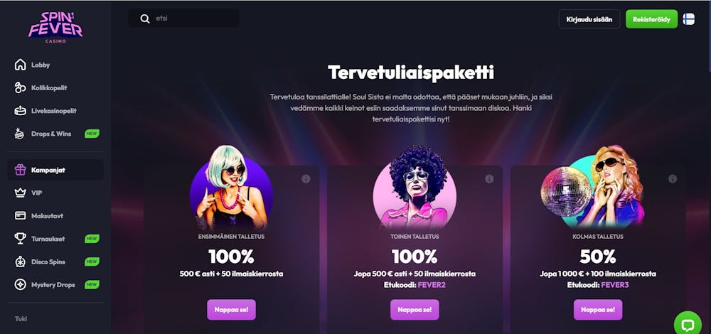 Spinfever casino tervetulobonus